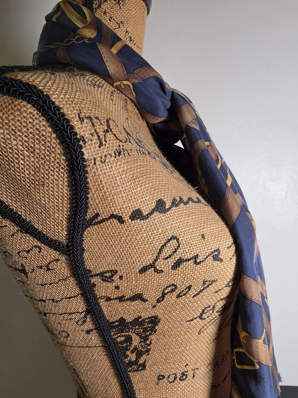 Navy & Brown Equestrian Print Womens Scarf